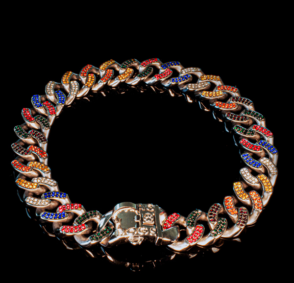 Dog collar with white blue red diamonds for sale
