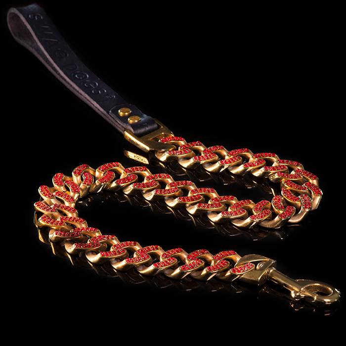 Dog gold leash with red diamonds for sale